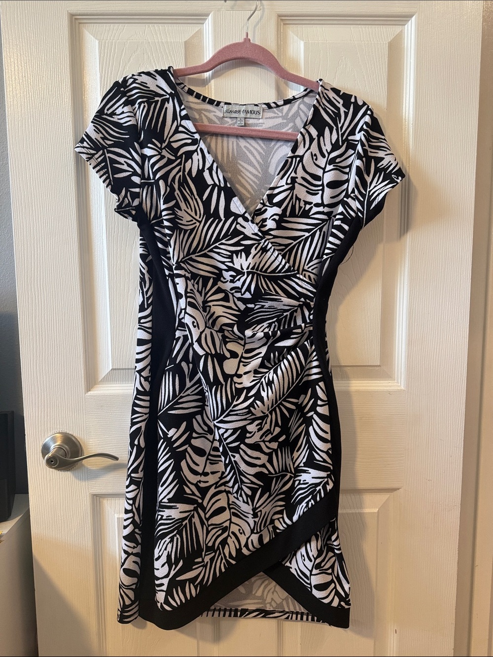 Almost Famous Black & White Faux-Wrap Mini Dress